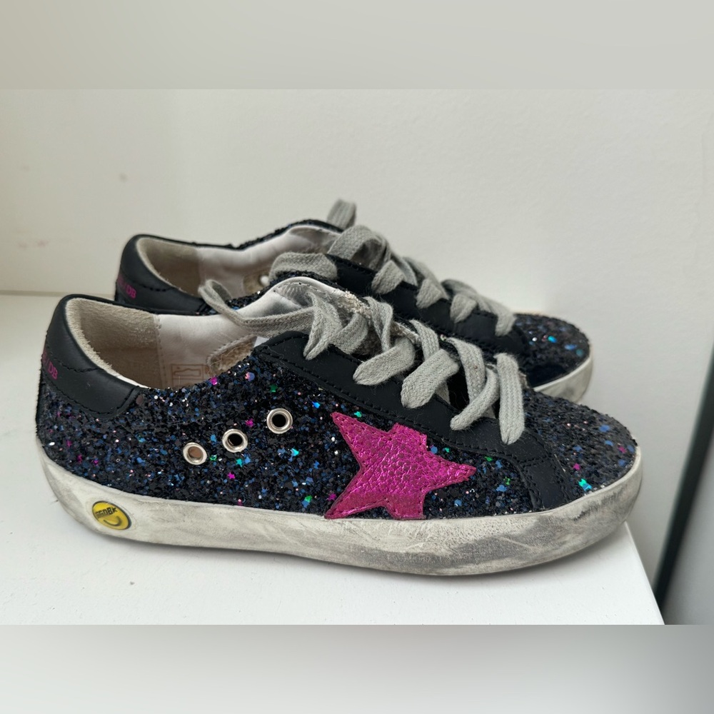 Authentic GOLDEN GOOSE Girls Black Galaxi Glitter Sneakers - Size 29